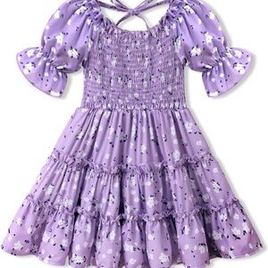 Purple Floral Kids Casual Dress